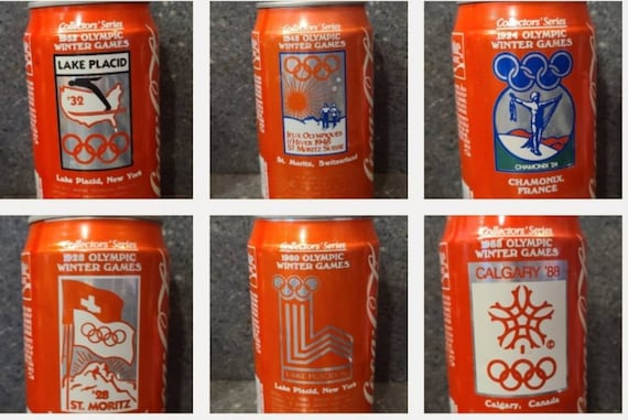 Vintage Empty Olympic Winter Games 12 Oz. Coca Cola Cans 6