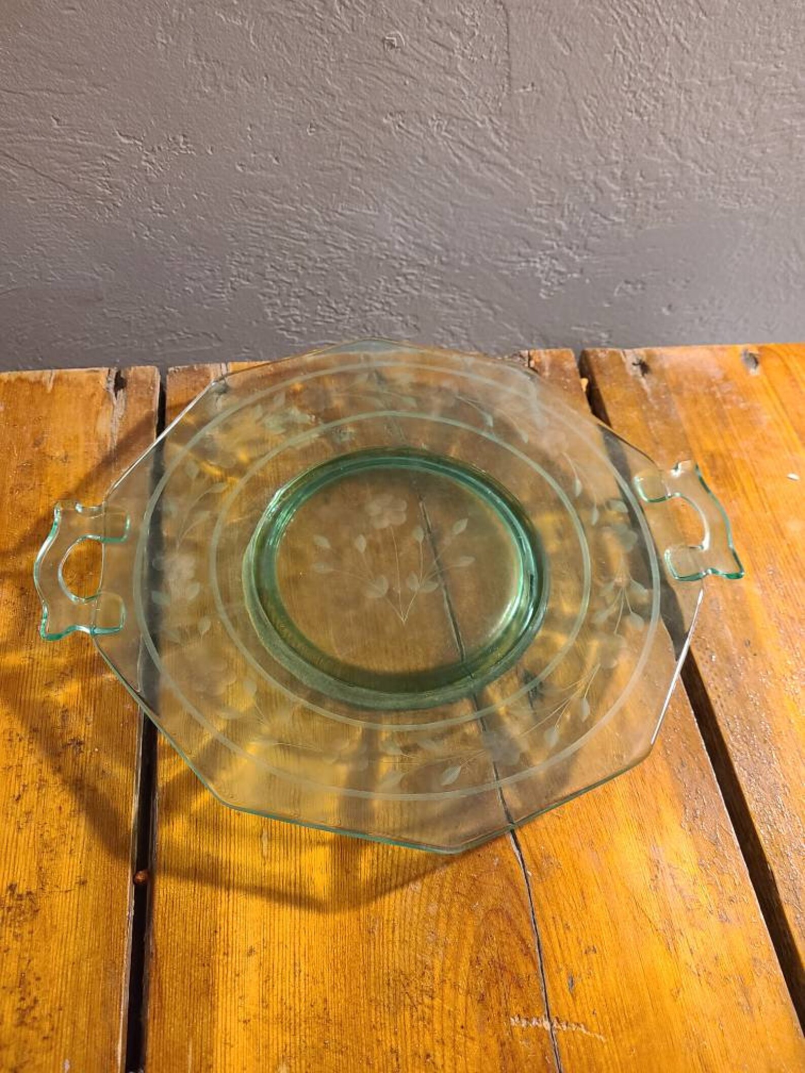 10 Inch Depression Glass Serving Tray with etched flower Etsy