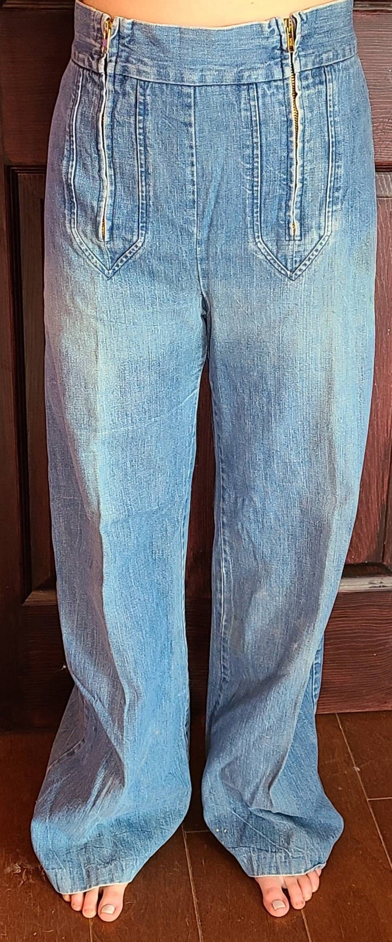 Vintage Bell Bottom jeans, with Really cute double zipper in the front. Size 13. image 1