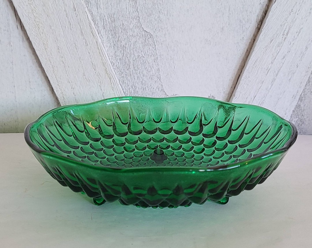 Vintage Green Glass Dish. Etsy