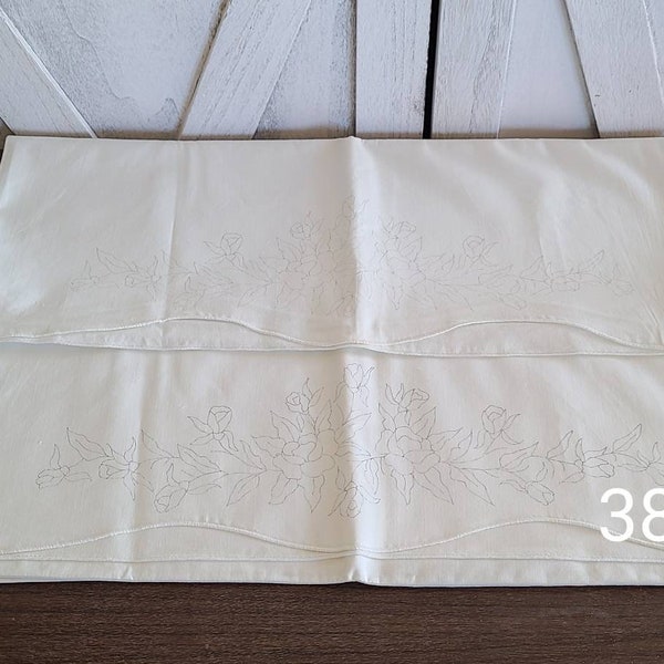 Set of 2 Vintage stamped pillow cases ready to be embroidered on the edge.