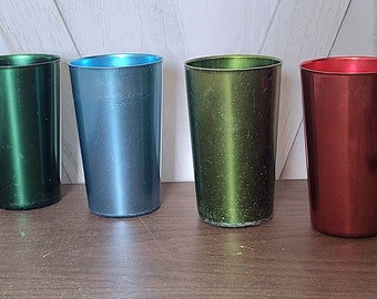 Set of 4 Vintage Aluminum Assorted Colored Drinking Glasses.
