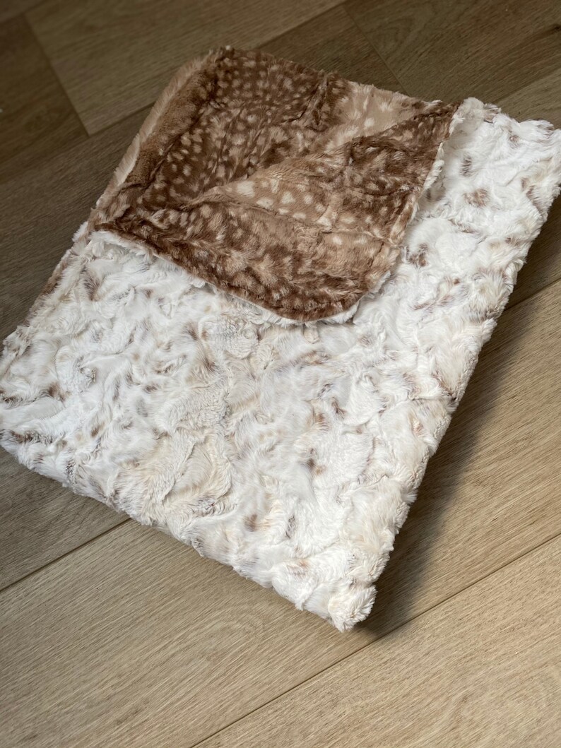 Gender neutral baby blanket | Minky baby blanket | soft baby blanket | fawn fabric | cream blanket | Minky fabric | newborn gift image 6