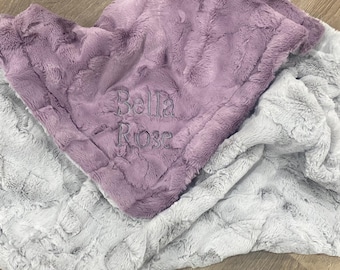 Purple and gray baby blanket |  Minky baby blanket | modern baby blanket | baby girl Minky blanket | Shannon fabric-hide Minky fabric |