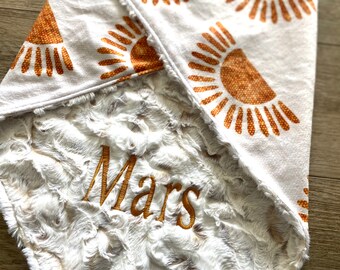 Sunshine baby blanket, Minky baby blanket, personalized baby blanket, gift for baby, baby shower gift, sun theme, sun blanket