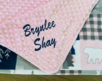 Girl baby blanket, Minky blanket, deer baby blanket, woodland baby theme, baby blanket, mountain theme nursery, baby shower, baby gift idea