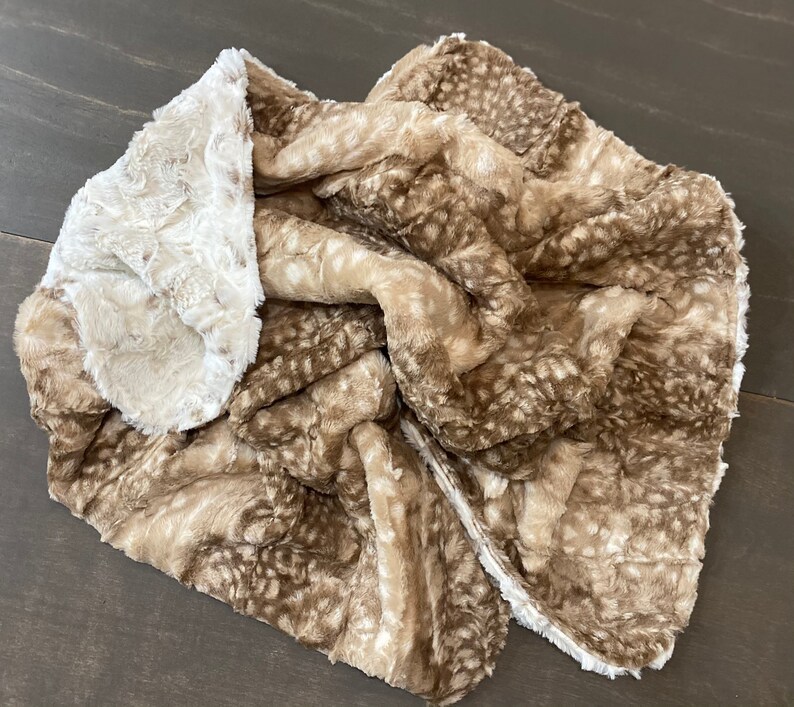 Gender neutral baby blanket | Minky baby blanket | soft baby blanket | fawn fabric | cream blanket | Minky fabric | newborn gift image 2
