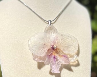 Real Orchid Necklace, 3D Preserved Flower Necklace, Real Flower Jewelry, Gold or Silver Stainless Steel Chain, Botanical Gift