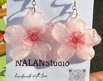 Real Flower Earring/Cherry Blossom Earrings/pink Sakura flowers resin jewelry/personalized gifts
