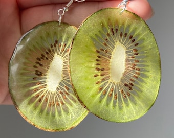 Real fruit earring/Christmas Gifts/Real Kiwi fruit earrings /Real Pressed Fruit Resin / vegan, best gift for friends