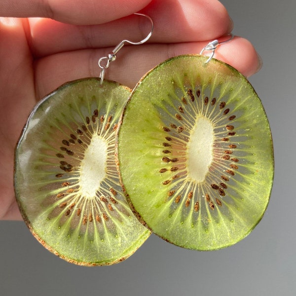 Real fruit earring/Christmas Gifts/Real Kiwi fruit earrings /Real Pressed Fruit Resin / vegan, best gift for friends