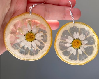 Real lemon Resin Earring/gift for her/lemon slice earring/fruit jewelry