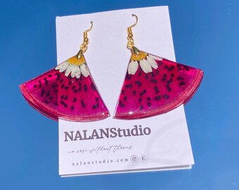 Real Dragon Fruit Resin Earrings: Hypoallergenic Steel Hook