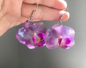 Real orchid earring /jewelry gift/birthday gift for her/wedding anniversary/bridal earrings/gift for mom