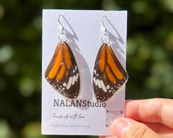 Real Monarch Butterfly Wing Earrings, Orange Resin Dangle Earrings, Nature Jewelry, Unique Gift for Her