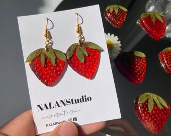 graduation gifts /Fruit earring /Real Strawberry hoop earring/pregnancy gift/bridesmaid gifts/bridesmaid gifts/pressed dry