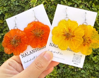 October Birth Flower Earrings | Real Pressed Cosmos Flower Jewelry | Handmade Resin Earrings | Botanical Jewelry | Nature Lover Gift
