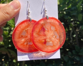 Real Tomato Slice Resin Earrings: Nature Jewelry, Hypoallergenic Hooks