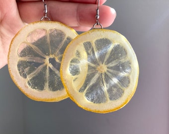 spring jewelry Real Lemon Slice Resin Earring/ fruit earring gift /Hypoallergenic Lemon Earring/ summer Jewelry/Bestseller gift