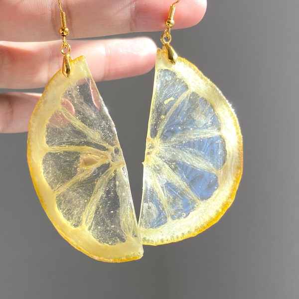 spring jewelry Real Lemon Slice Resin Earring/ fruit earring gift /Hypoallergenic Lemon Earring/ summer Jewelry/Bestseller gift