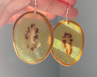 Golden kiwi real fruit resin earring /handmade jewelry/halloween season jewelry/autumn earrings/birthday gift for her