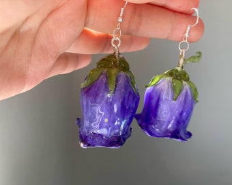 violet bellflower resin earring/real flower earring gift/summer jewelry/birthday gift/back to school/best gift for her/Season limited