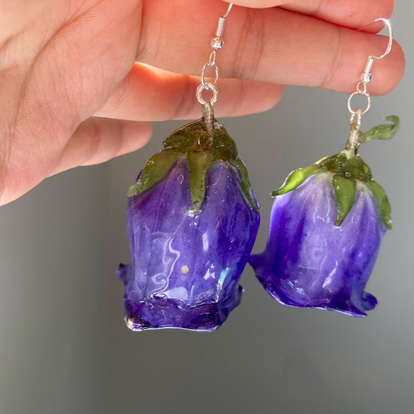 violet bellflower resin earring/real flower earring gift/summer jewelry/birthday gift/back to school/best gift for her/Season limited