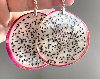 Real Dragon Fruit resin Earring/best gifts for her/birthday gift/fruit earring