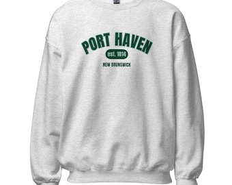 Port Haven Varsity Sweatshirt | Collegiate Arch Est 1814 Crewneck | Retro College Style | Cozy Fan Gift for Time Travel TV Fans