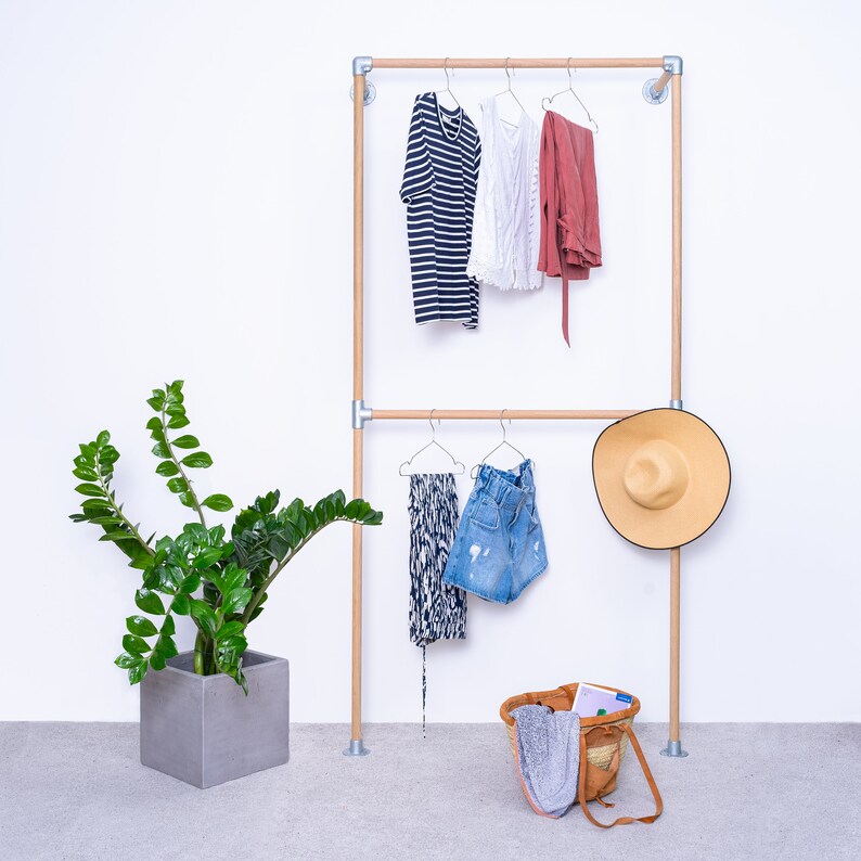Wooden Clothes Rack Made of Oak for Wall Mounting L Coat Rack L Double ...