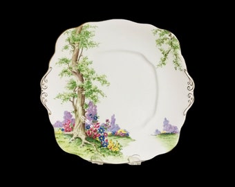 Vintage Royal Albert Crown China “Greenwood Tree“ cake plate 9 3/4” W made in England, good tea serving piece.