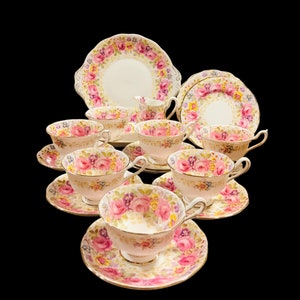 Gorgeous vintage 23-PC Royal Albert Serena No 839329  afternoon tea set bone china England. Cups and saucers cake plate cream sugar