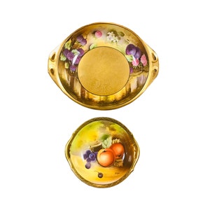 Two vintage Japanese hand painted fruits handled bowls , beautiful serving pieces, fruit themed plates