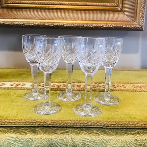 Collectible vintage set of 5 Waterford Crystal Lismore liqueur cocktail shot glasses 4 1/2” high, 1 oz, Ireland, gorgeous holiday gift.