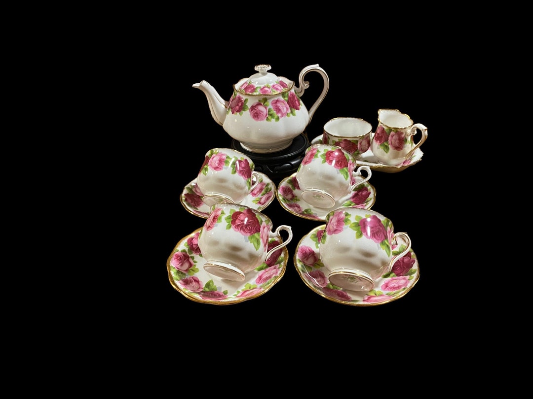 Sold Vintage Royal Albert Old English Rose Tea Set for 4, Teapot as Is