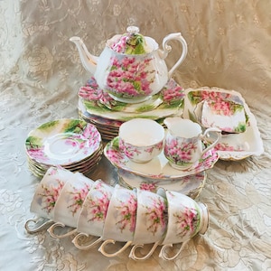 Sold individually - Royal Albert cherry blossom time dinner set, made in England,  cup and saucer, side plates