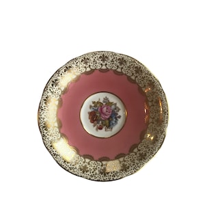 Vintage replacement Aynsley J.A Bailey signed bright pink saucer orphan bone china England, replacement Aynsley pink saucer.