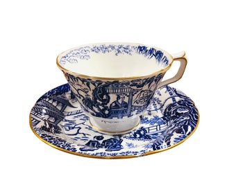 Vintage Royal Crown Derby Mikado pattern oriental tea cup and saucer bone china England . Collectible Micado tea set.