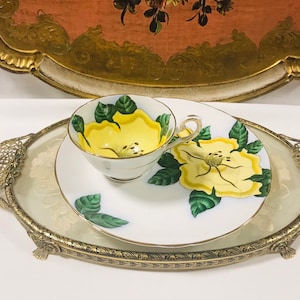 Beautiful Handpainted Tuscan round cake sandwich plate with tea cup, tennis set, fine bone china England, gorgeous gift for her.