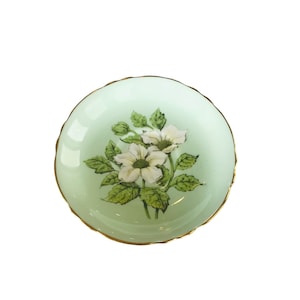 Vintage rare double Paragon green with white Dogwood flowers saucer orphan bone china England, replacement Paragon saucer.