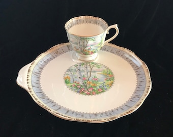 Beautiful Royal Albert silver birch tennis set, cake plate snack set silver birch, silver Royal Albert tea set gift