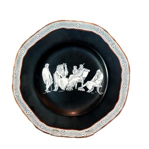 Plato de cerámica Pratt de Freton antiguo del siglo XIX F&R de 8 3/4” de diámetro con patrón griego antiguo, cerámica Prattware muy rara y pieza coleccionable.