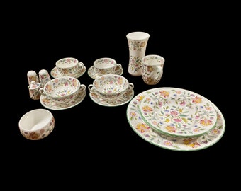 Sold Individually - Vintage Minton Haddon Hall Bone china England cup saucer, soup bowl, dinner, serving pieces, salt pepper, vase, mug