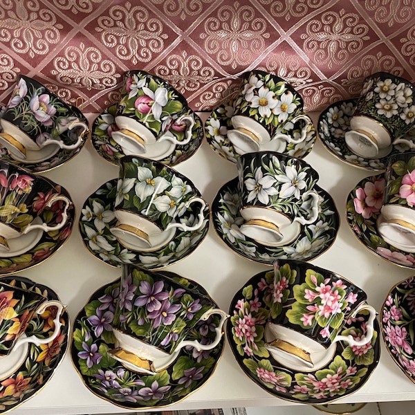 Sold individually - Royal Albert provincial flowers series tea cups and saucers, dogwood, Fireweed, Lady's Slipper, Madonna Lily, Mayflower