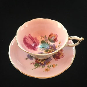 Gorgeous pink double warrant Paragon tea cup and saucer with large pink cabbage rose centre, collectible paragon tea set, rare pink cup