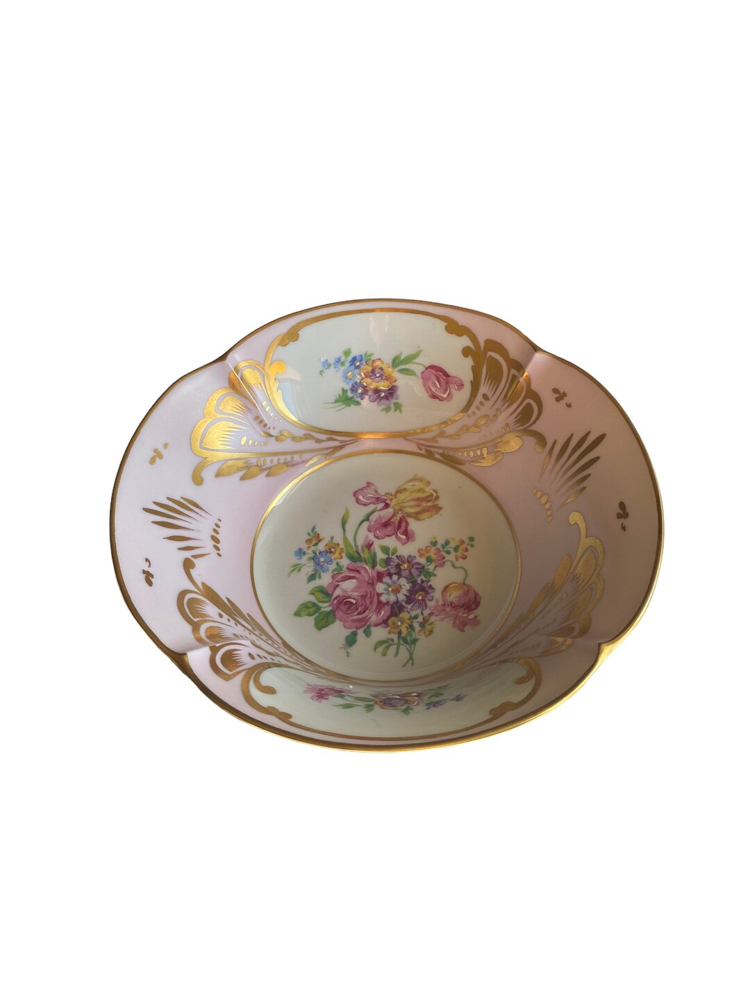 Vintage Pink French Limoges Serving Dish With Pink Roses and Flowers