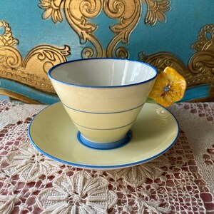 Rare as is paragon antique yellow flower handle tea cup and saucer, antique English bone china