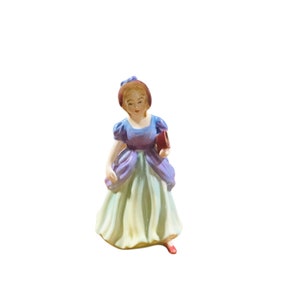 Vintage Paragon figurine “ Miss Pamela” 5” T bone china England, purple, green and pink multiple colours.