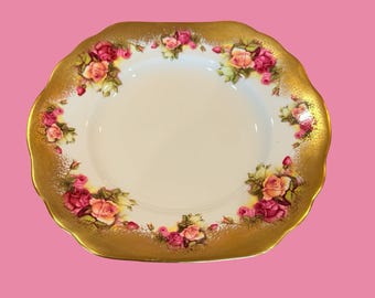 Royal Chelsea Golden Rose Cake Plate bone china England.