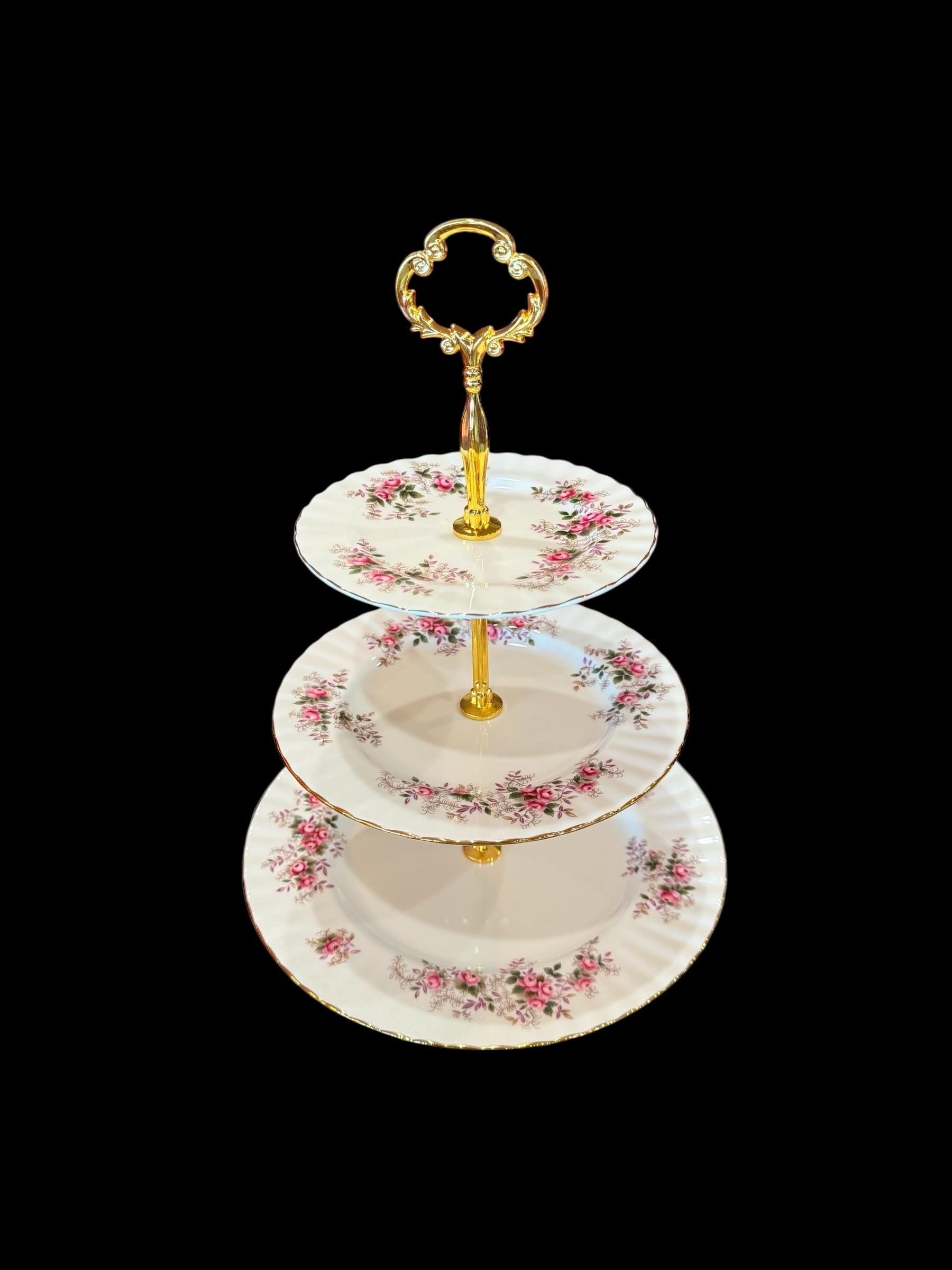 Three Tiered Royal Albert Lavender Rose Cake Stand Bone China